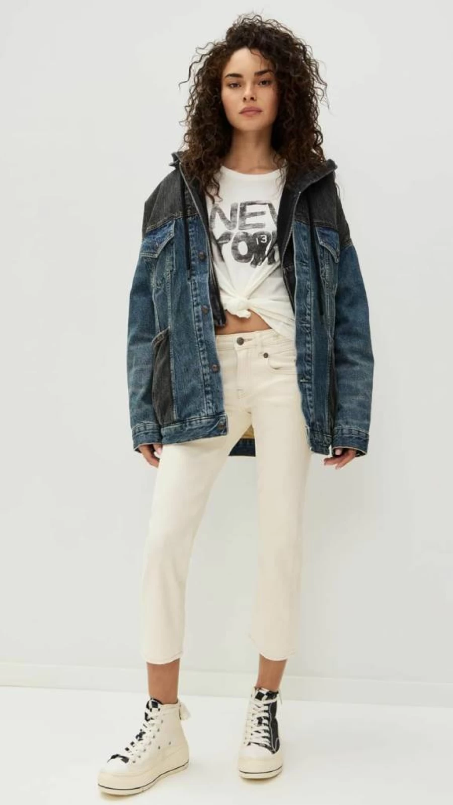 R13 Women's Boyfriend Straight Leg Jeans - High Waisted Distressed Denim Pants