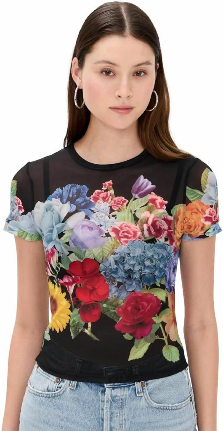 Alice + Olivia Women's Tess Crew Neck T-Shirt | Casual Short Sleeve Tee