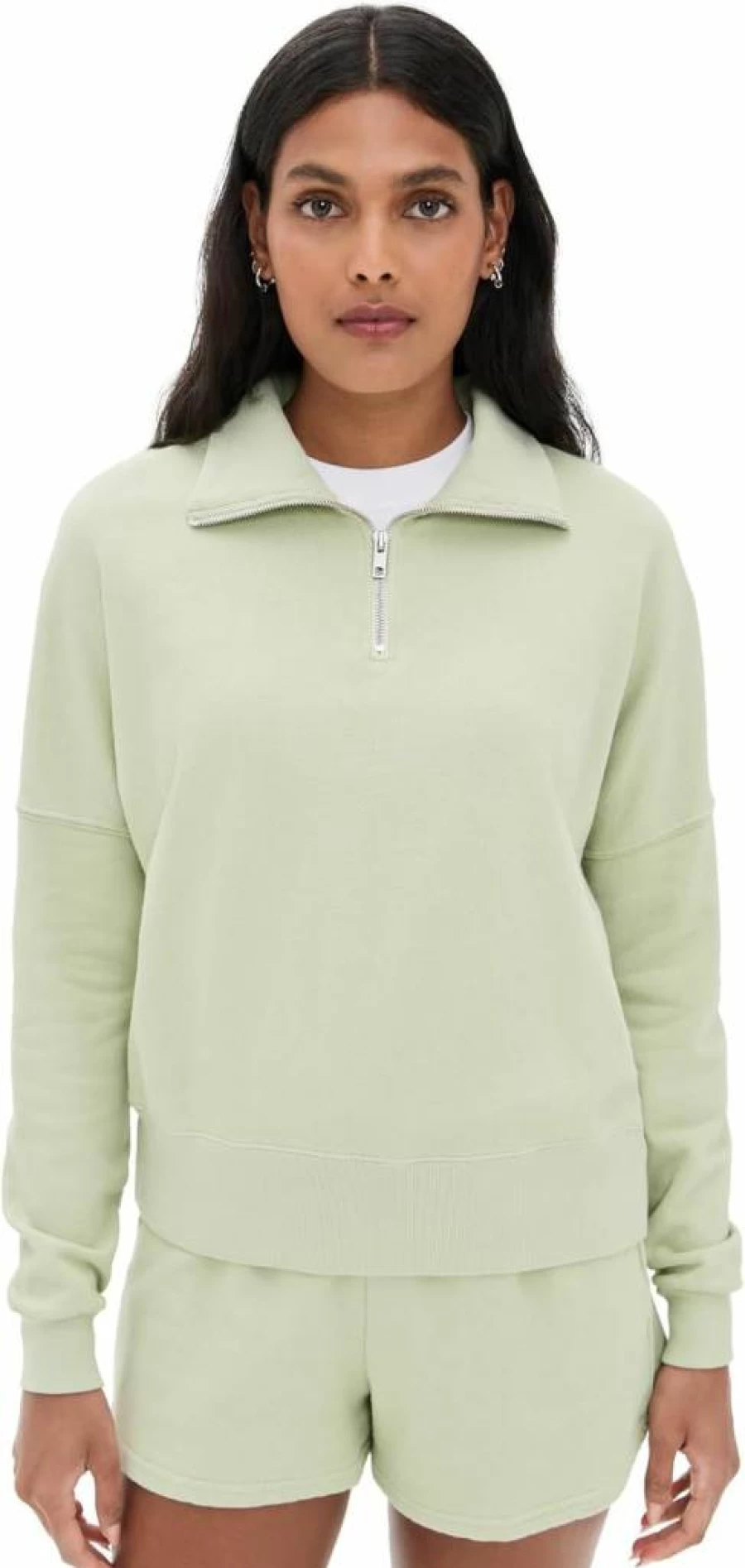 PerfectWhiteTee Women's French Terry Half Zip Pullover - Cozy Oversized Cropped Sweatshirt