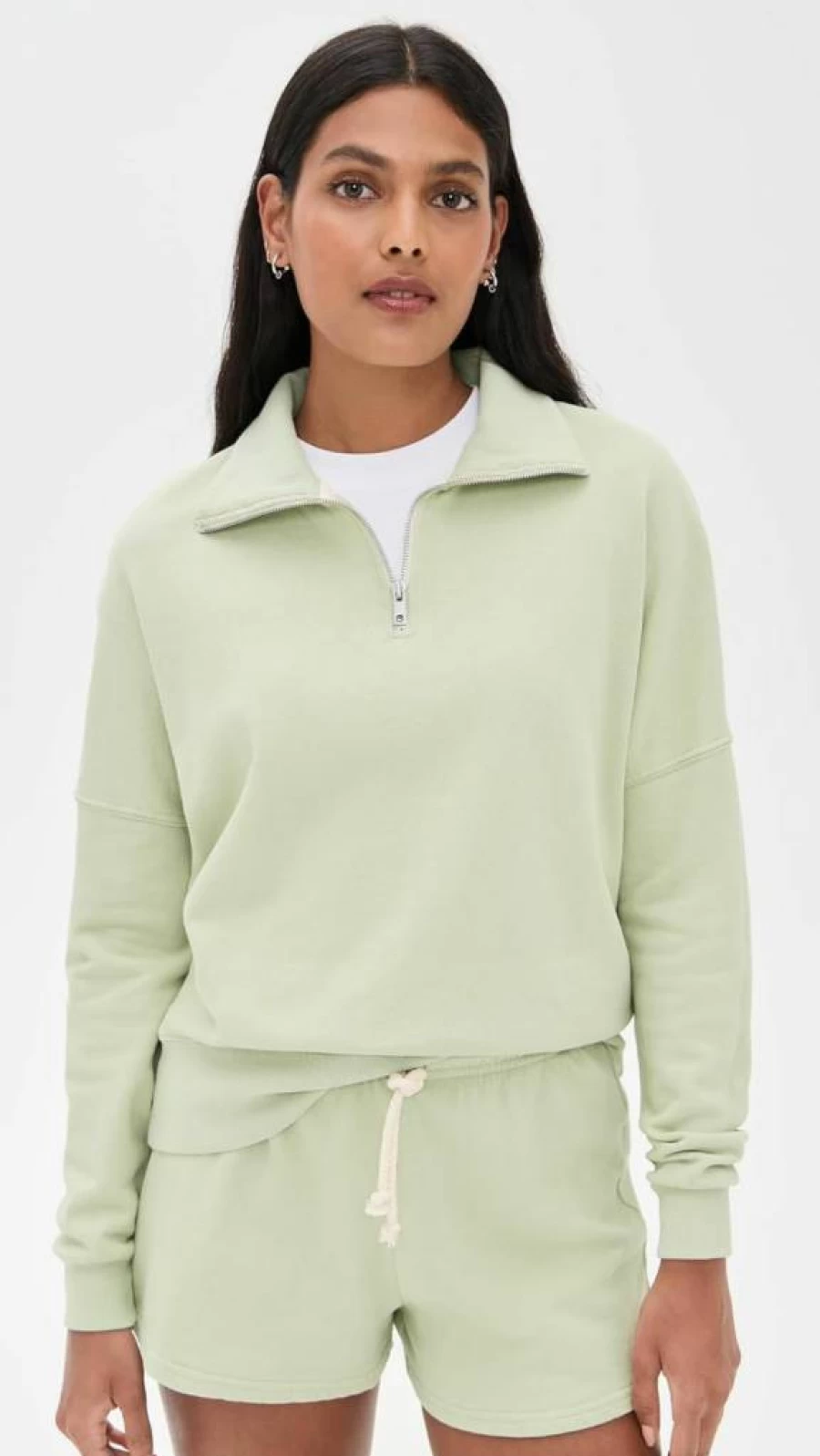 PerfectWhiteTee Women's French Terry Half Zip Pullover - Cozy Oversized Cropped Sweatshirt
