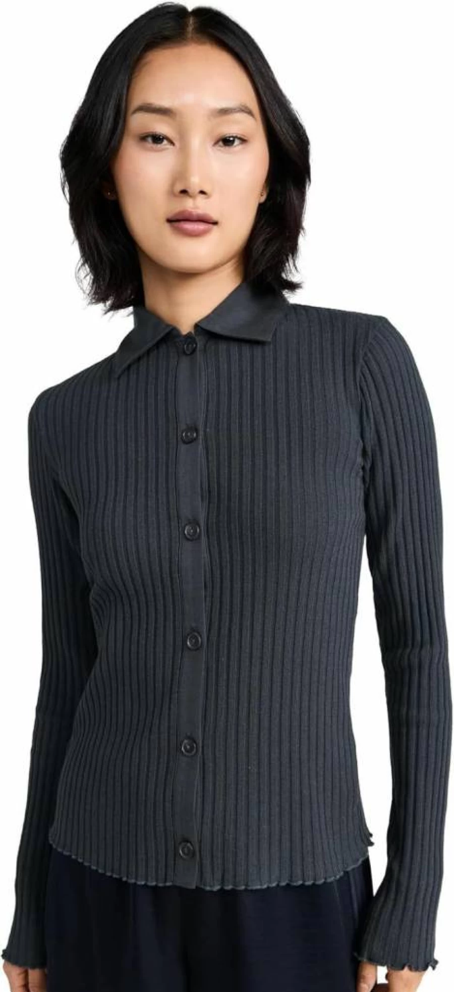 Vince Women's Ribbed Polo Shirt with Button-Up Collar
