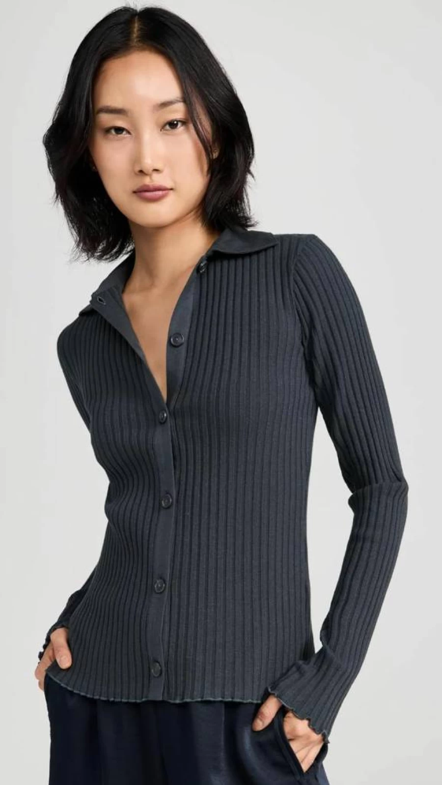 Vince Women's Ribbed Polo Shirt with Button-Up Collar