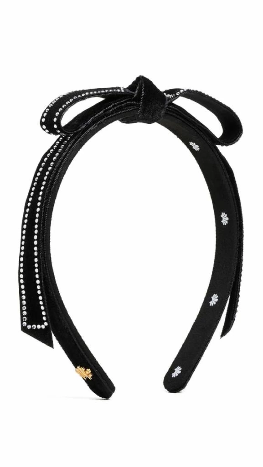 Lele Sadoughi Women's Black Velvet Crystal Headband – Bardot Style with Jet 001 Rhinestone Border
