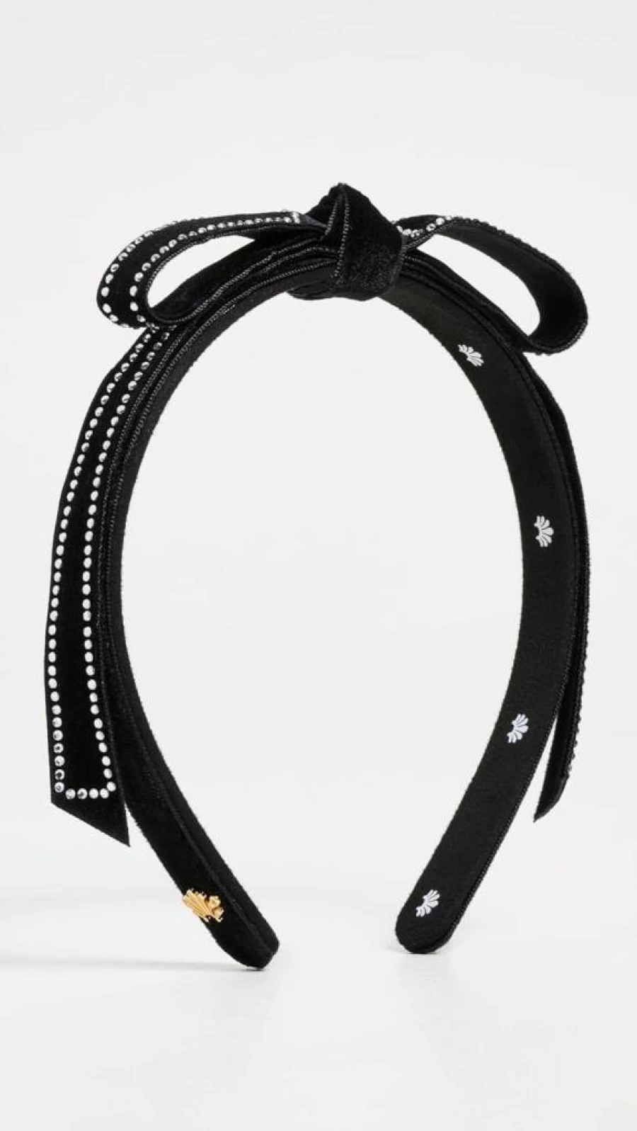 Lele Sadoughi Women's Black Velvet Crystal Headband – Bardot Style with Jet 001 Rhinestone Border