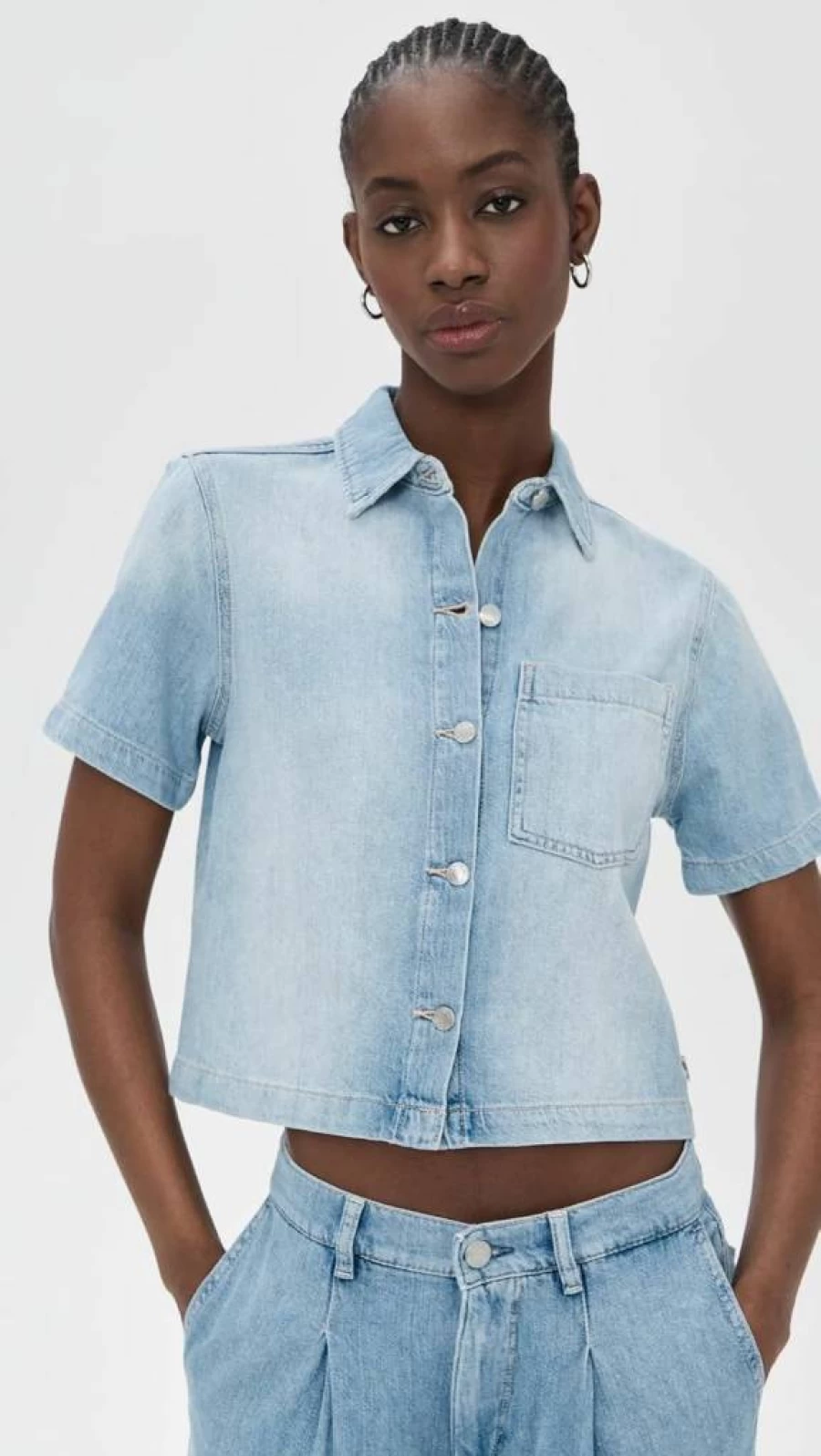 DL1961 Women's Aura Montauk Denim Shirt - Classic Blue Stretch Cotton Top