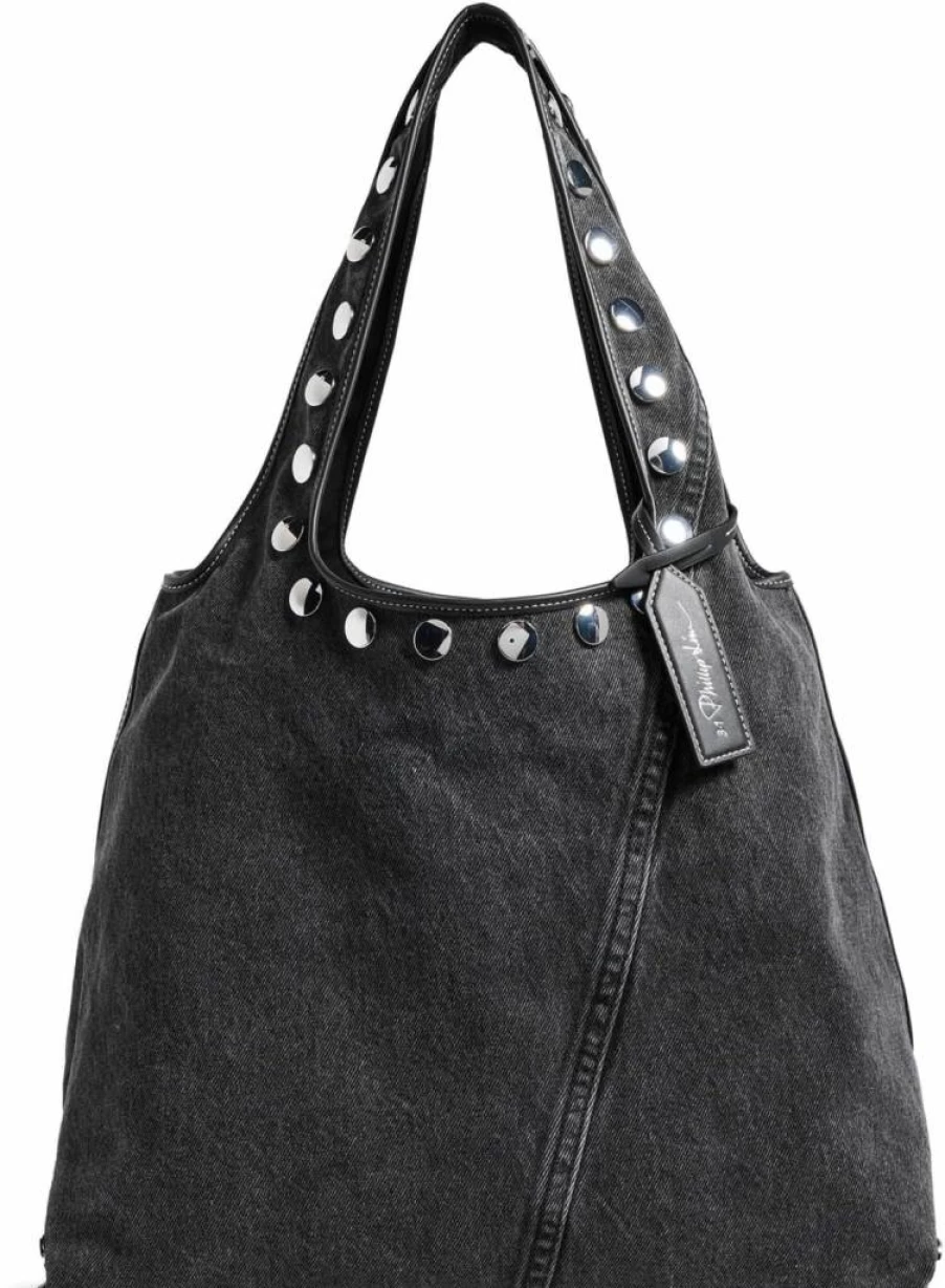 3.1 Phillip Lim Women's Studded Denim Tote Bag - Washed Market Shopper with Stud Details
