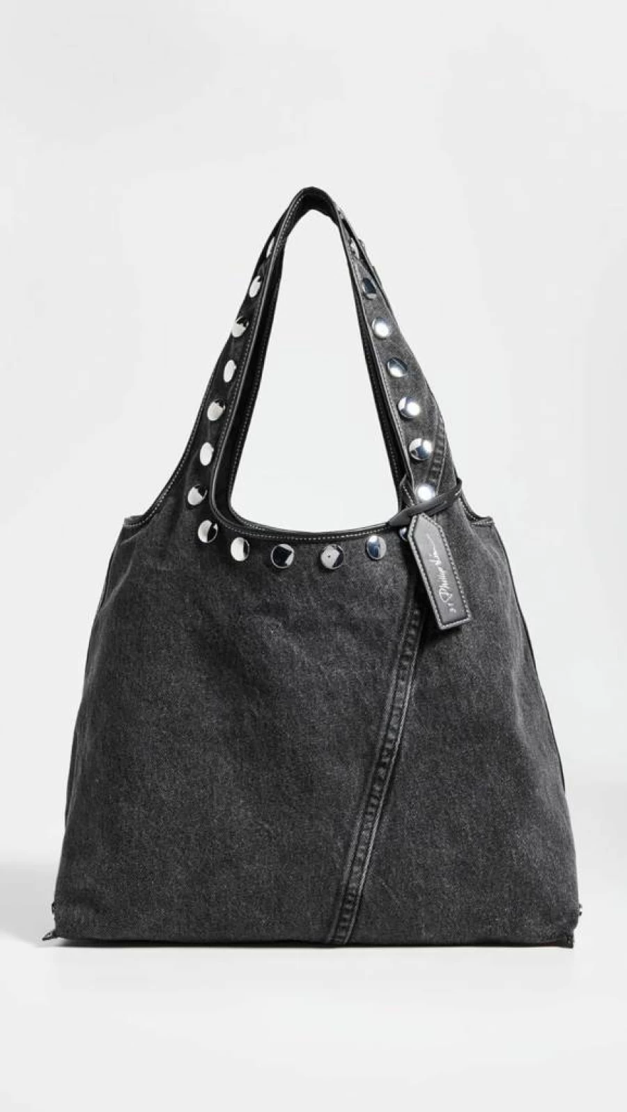 3.1 Phillip Lim Women's Studded Denim Tote Bag - Washed Market Shopper with Stud Details