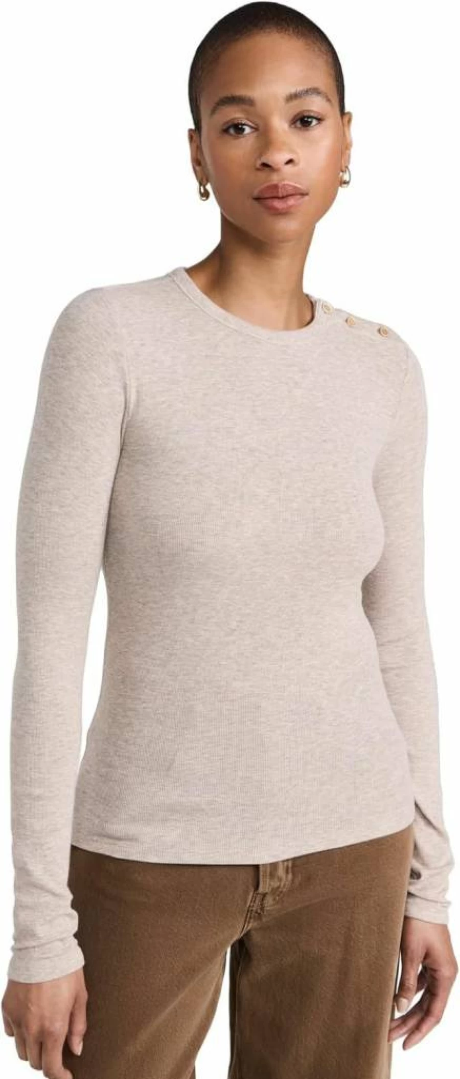 FRAME Women's Ribbed Knit Button-Down Crewneck Top