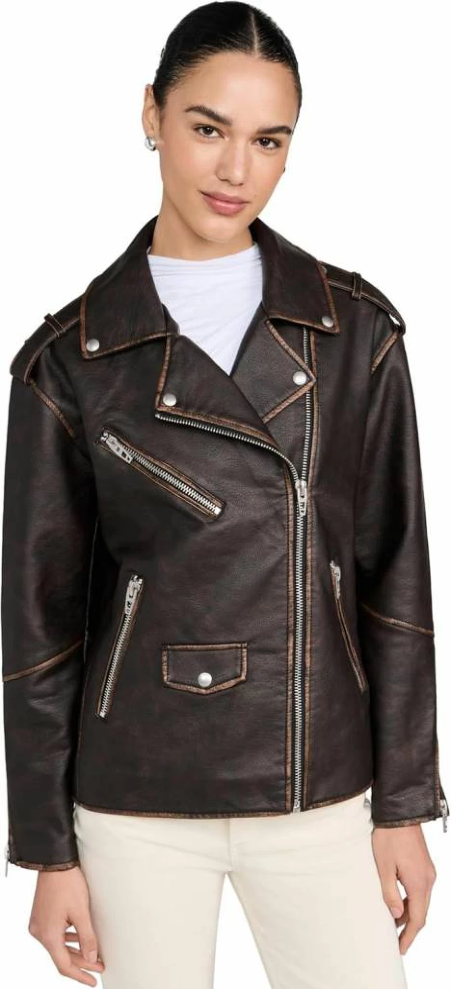 BLANKNYC Women's Faux Leather Moto Jacket - Vegan Biker Style Outerwear