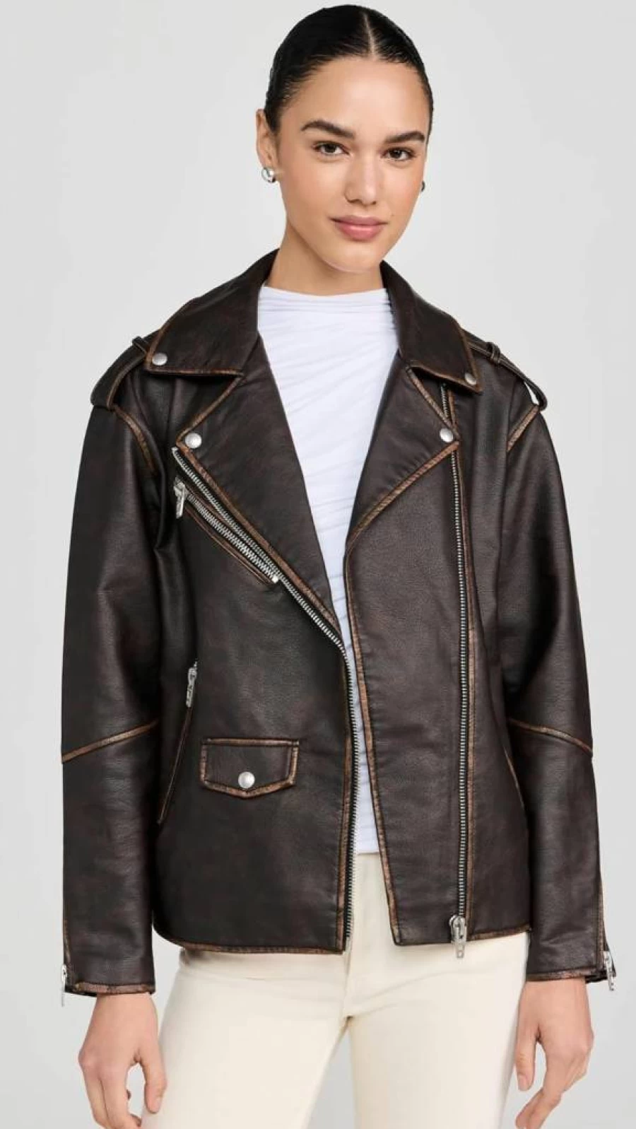 BLANKNYC Women's Faux Leather Moto Jacket - Vegan Biker Style Outerwear