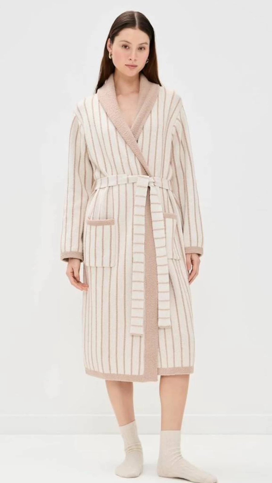 Barefoot Dreams Cozychic Cotton Pinstripe Robe for Women - Soft Lounge Robe