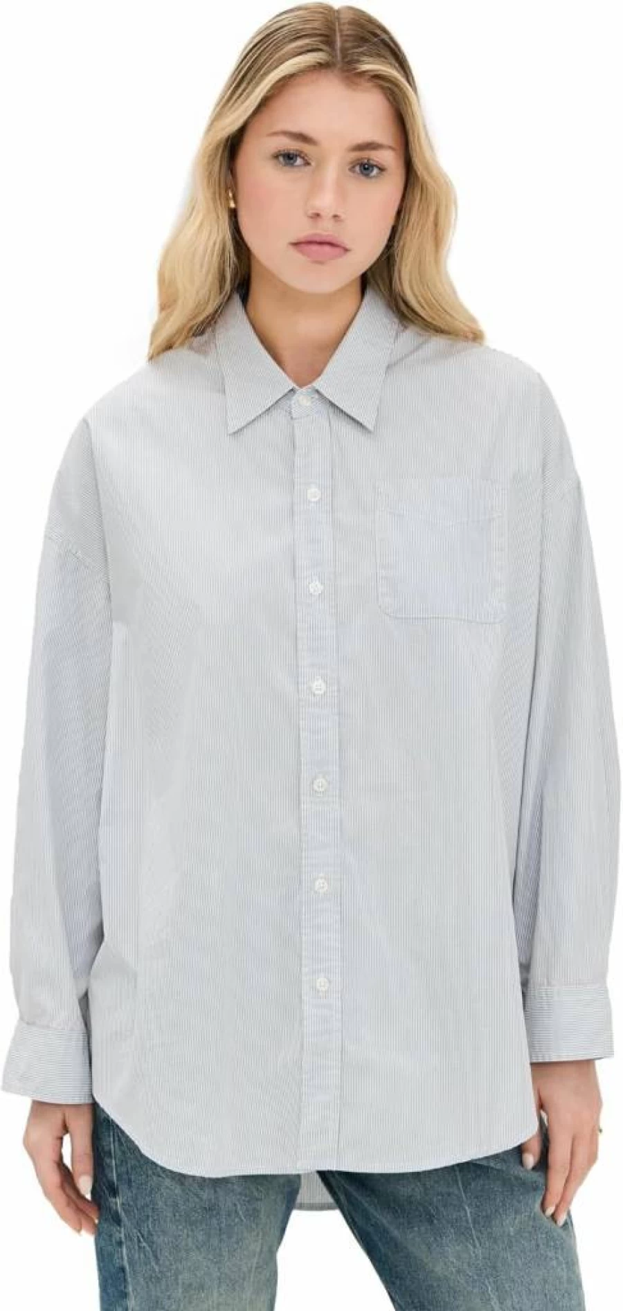 R13 Women's Distressed Drop Neck Oxford Shirt - Vintage Inspired Button Down Top