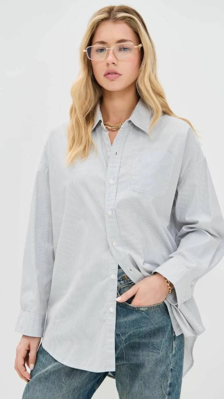 R13 Women's Distressed Drop Neck Oxford Shirt - Vintage Inspired Button Down Top