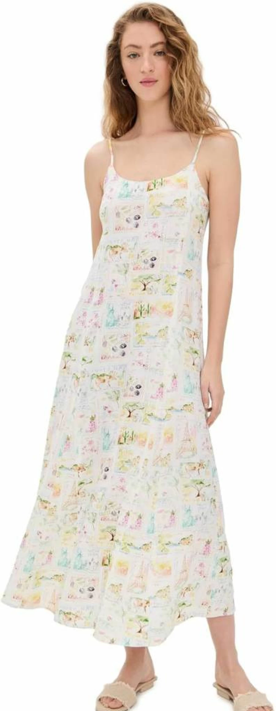 Splendid Women's Floral Print Coastal Postcard Maxi Dress - Beach Vacation Summer Dress
