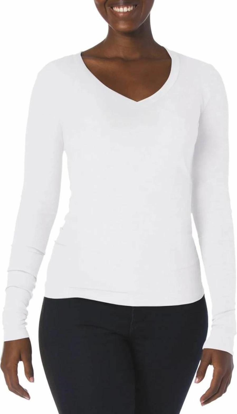 Splendid Women's V-Neck Long Sleeve Ribbed T-Shirt - 2X1 Soft Stretch Casual Top