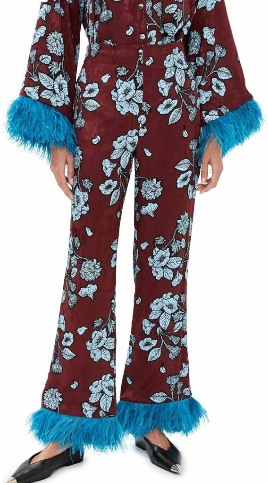 Borgo de Nor Women's Havana Feather Embellished Trousers – Boho Chic Palazzo Pants