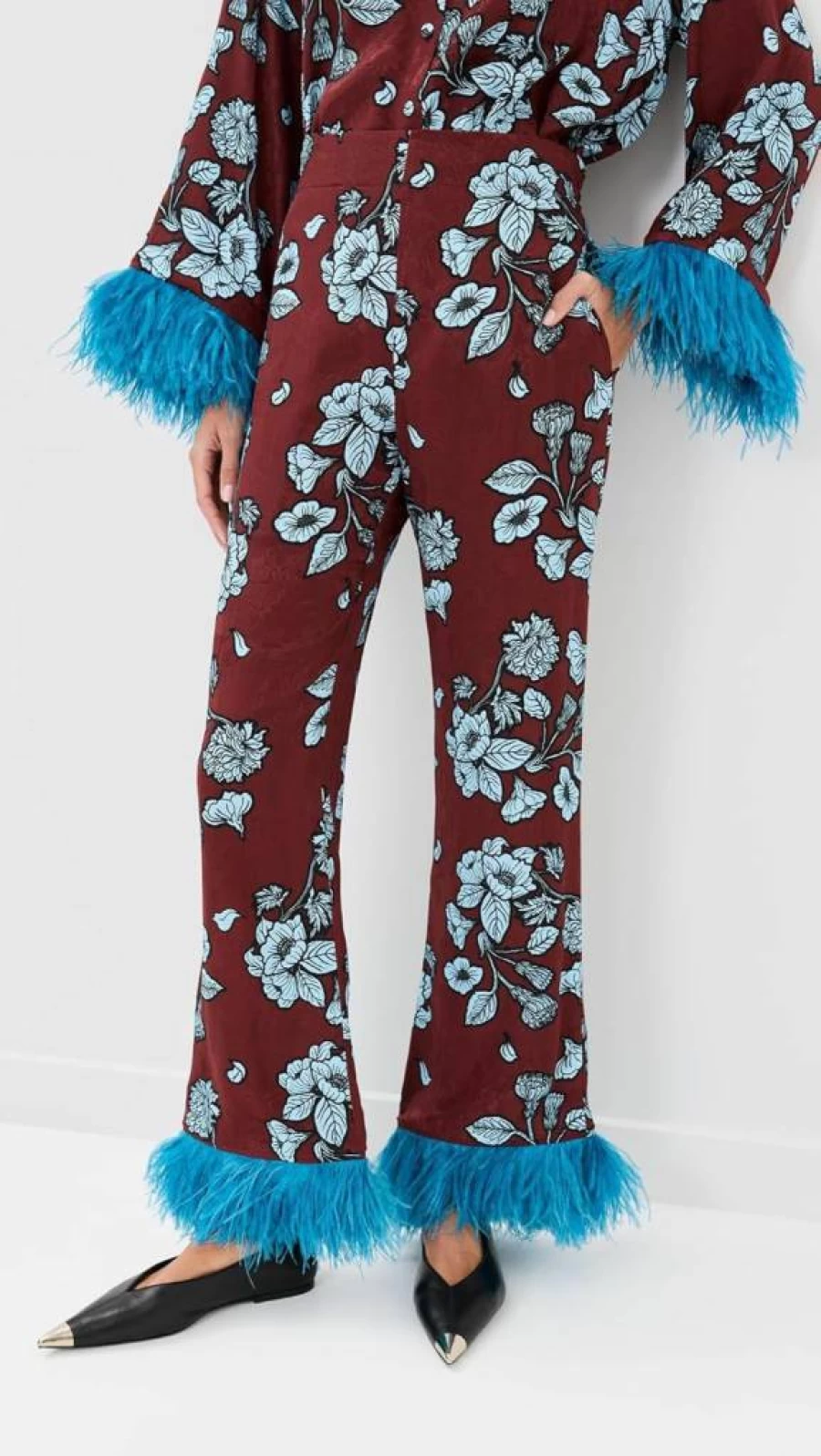 Borgo de Nor Women's Havana Feather Embellished Trousers – Boho Chic Palazzo Pants