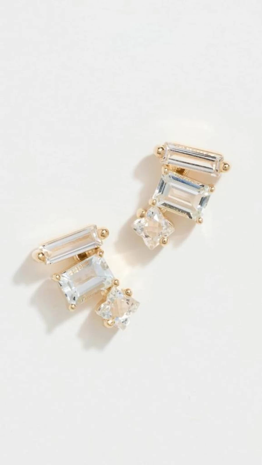 Suzanne Kalan 14K Yellow Gold White Topaz Bar Stud Earrings for Women