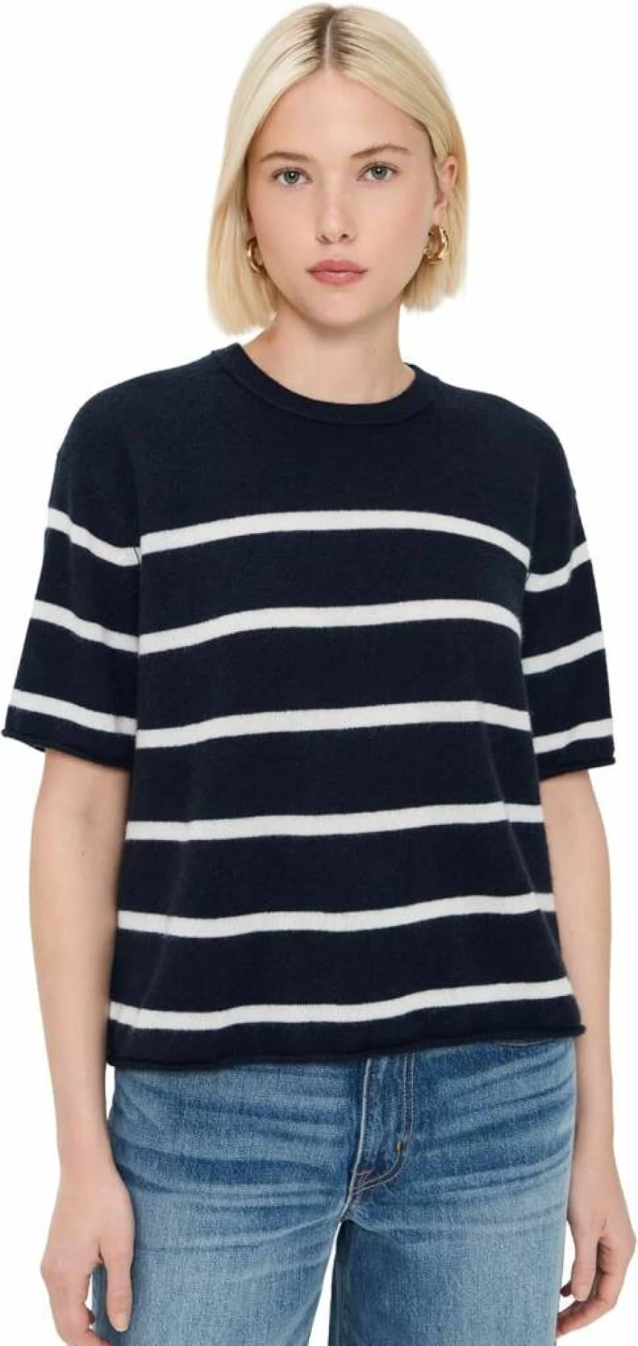 White + Warren Women's Luxury Cashmere T-Shirt with Roll Trim - Soft Premium Knit Top