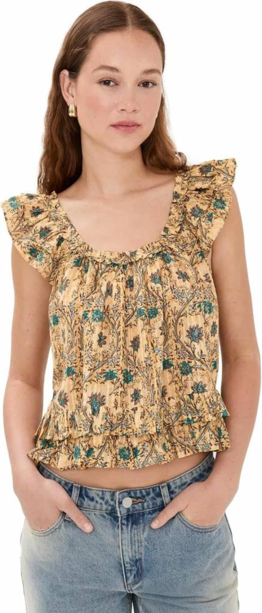 Ulla Johnson Women's Tessa Top - Floral Print Blouse with V-Neck and Puff Sleeves