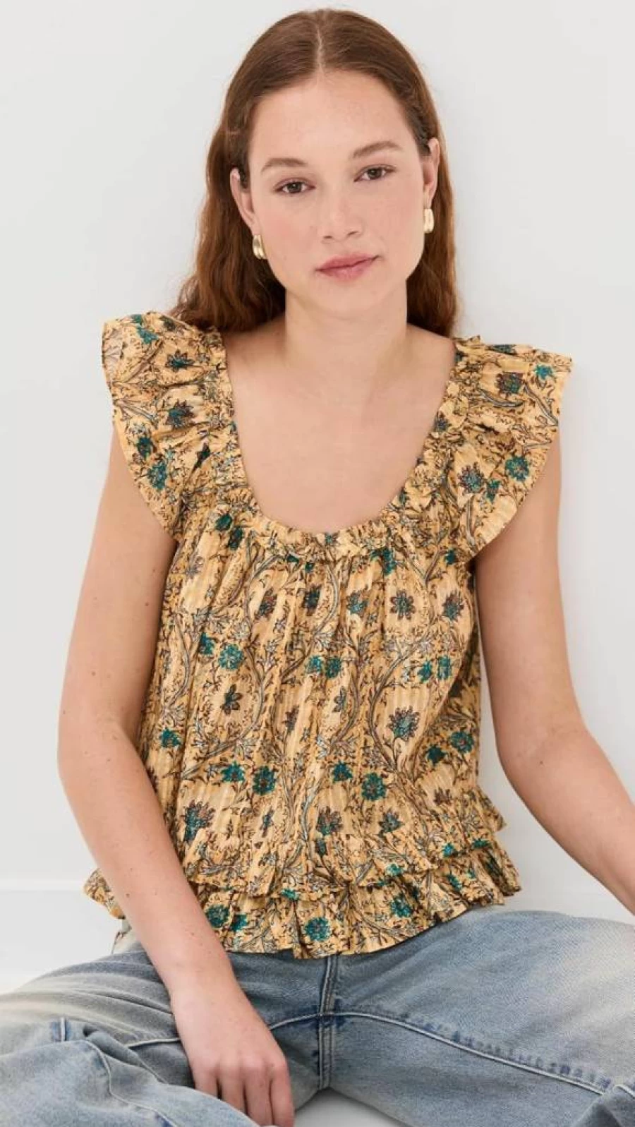 Ulla Johnson Women's Tessa Top - Floral Print Blouse with V-Neck and Puff Sleeves