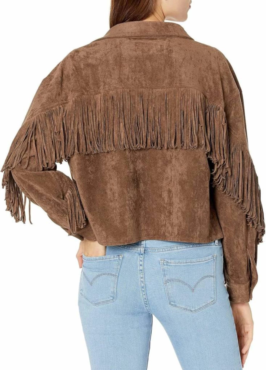 BLANKNYC Women's Faux Suede Fringe Shirt Jacket - Stylish & Comfortable Coat for Women