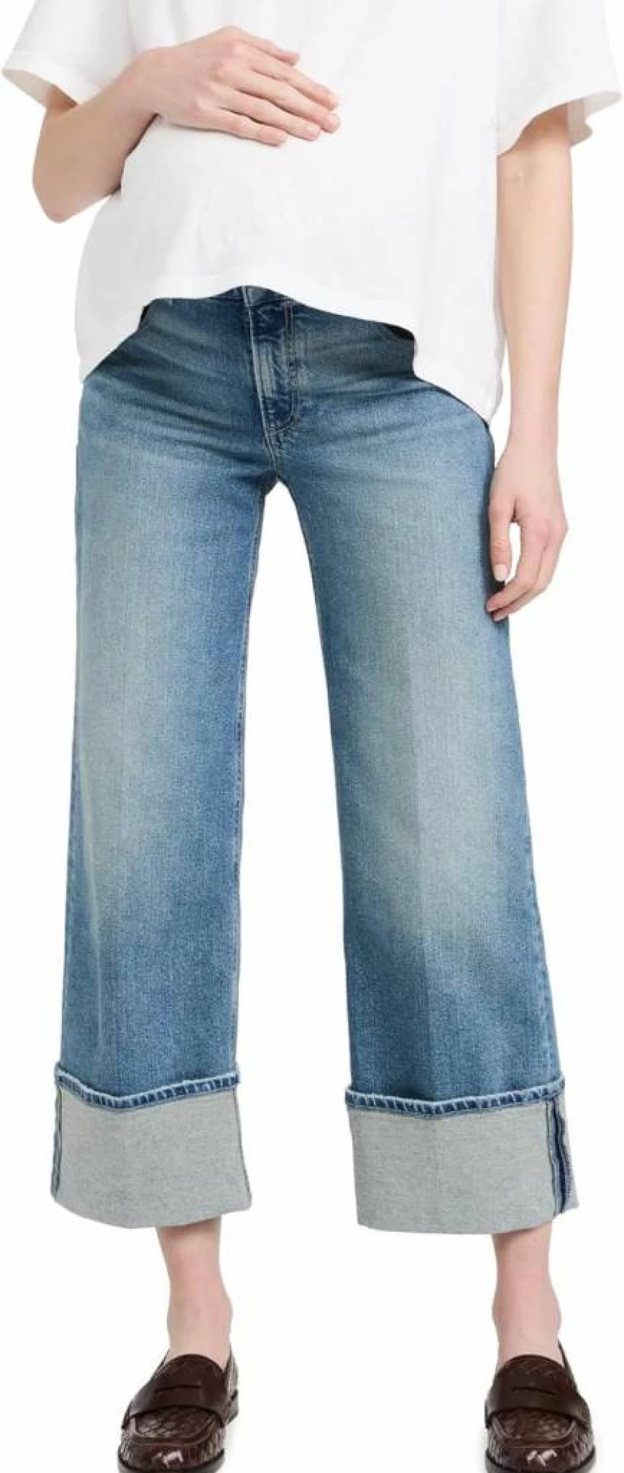 PAIGE Women's Sasha Maternity Jeans - Ankle Length Wide Cuff Denim Pants for Pregnancy