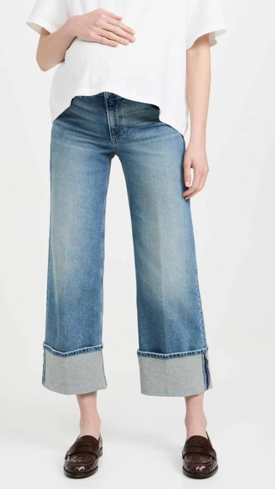PAIGE Women's Sasha Maternity Jeans - Ankle Length Wide Cuff Denim Pants for Pregnancy