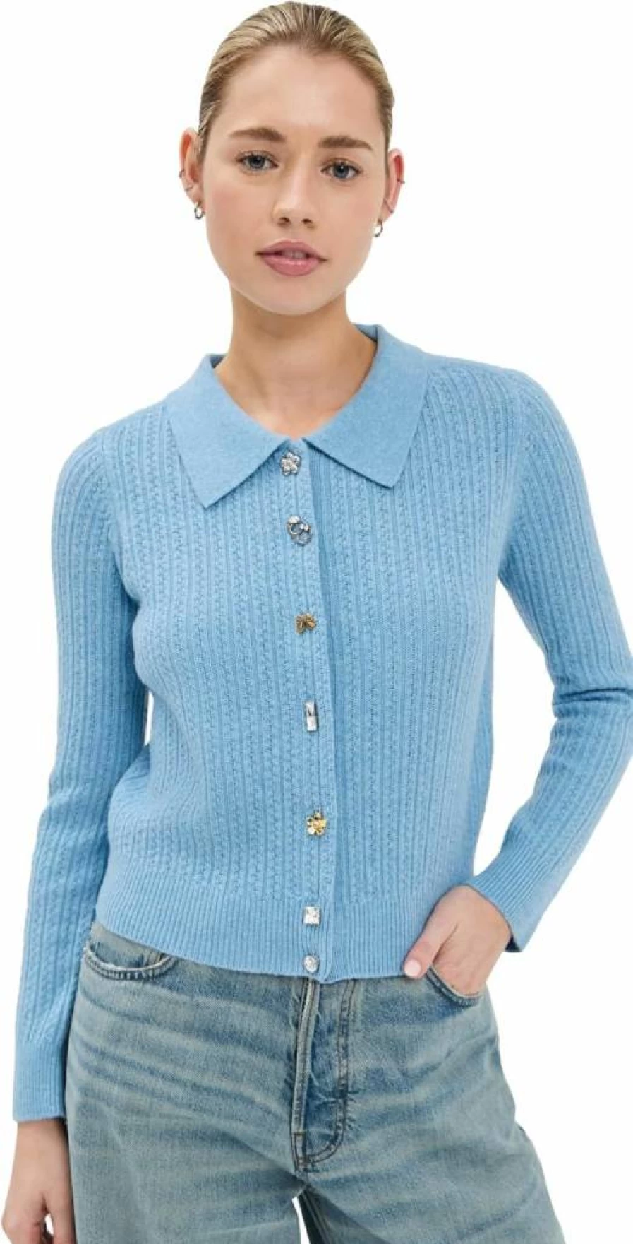 Marc Jacobs Women's Cable Knit Charm Cardigan Sweater - Cozy Knit Pullover Casual Chic Style