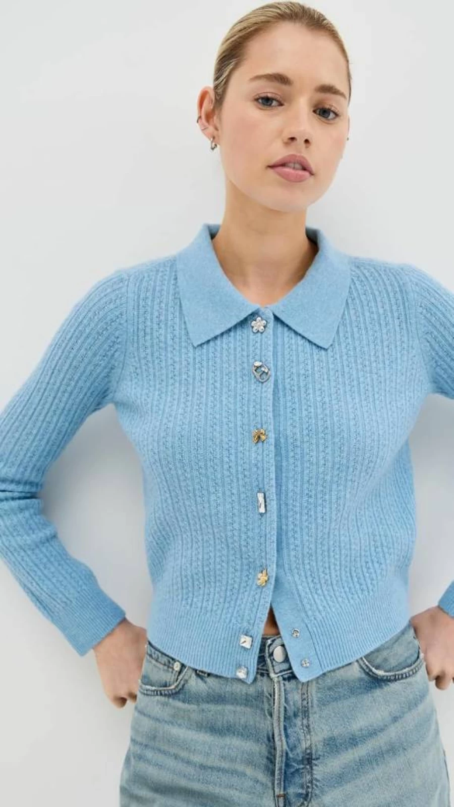 Marc Jacobs Women's Cable Knit Charm Cardigan Sweater - Cozy Knit Pullover Casual Chic Style