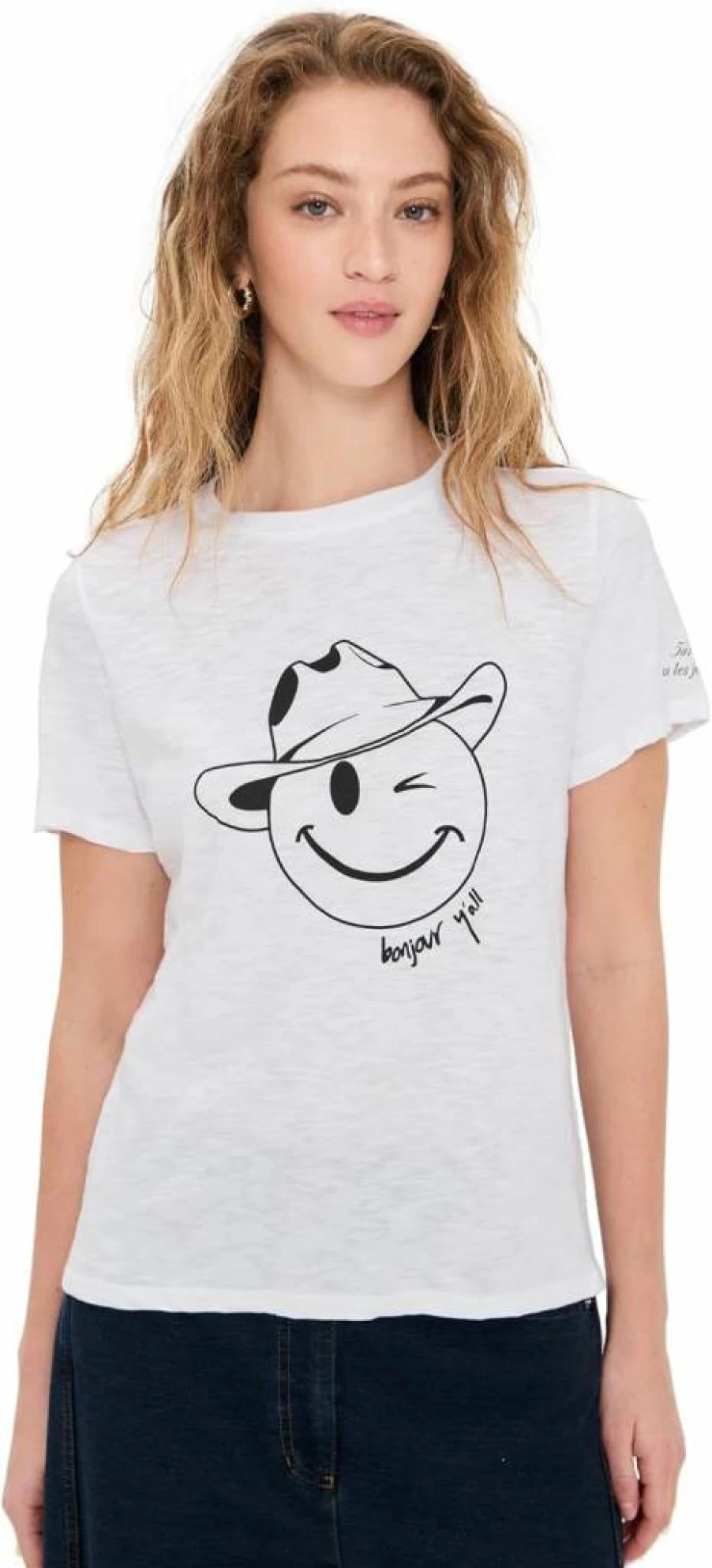 Cinq a Sept Women's Bonjour Yall Smiley Graphic Tee - Casual Short Sleeve T-Shirt