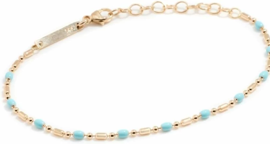 ZOE CHICCO 14K Gold Turquoise Enamel Beaded Bar Chain Bracelet for Women