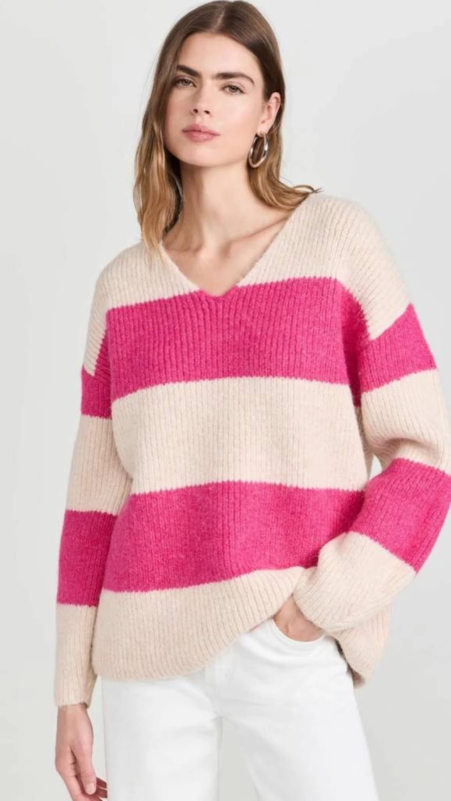 Endless Rose Women's Oversized Striped Knit Sweater - Soft Fuzzy Cozy Pullover