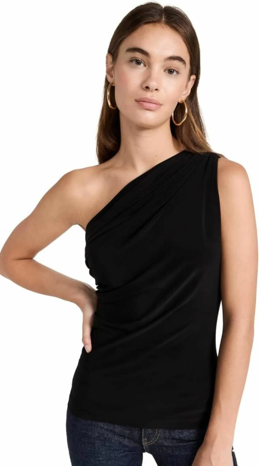 Norma Kamali Women's One Shoulder Peasant Blouse - Elegant Off-Shoulder Boho Top