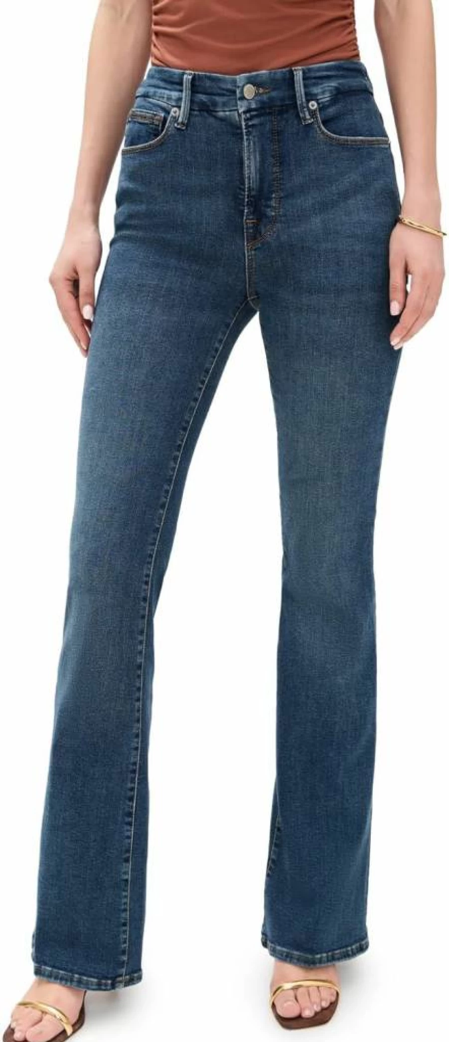 Good American Women's Good Legs Flare Jeans - Blue004 Stretch Denim, High Waist Bootcut Pants, Size 2