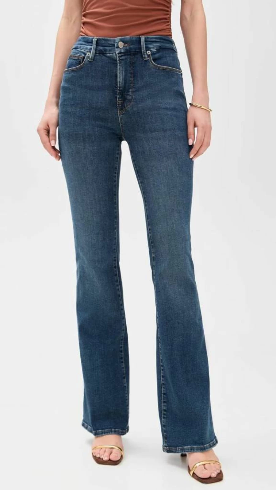 Good American Women's Good Legs Flare Jeans - Blue004 Stretch Denim, High Waist Bootcut Pants, Size 2