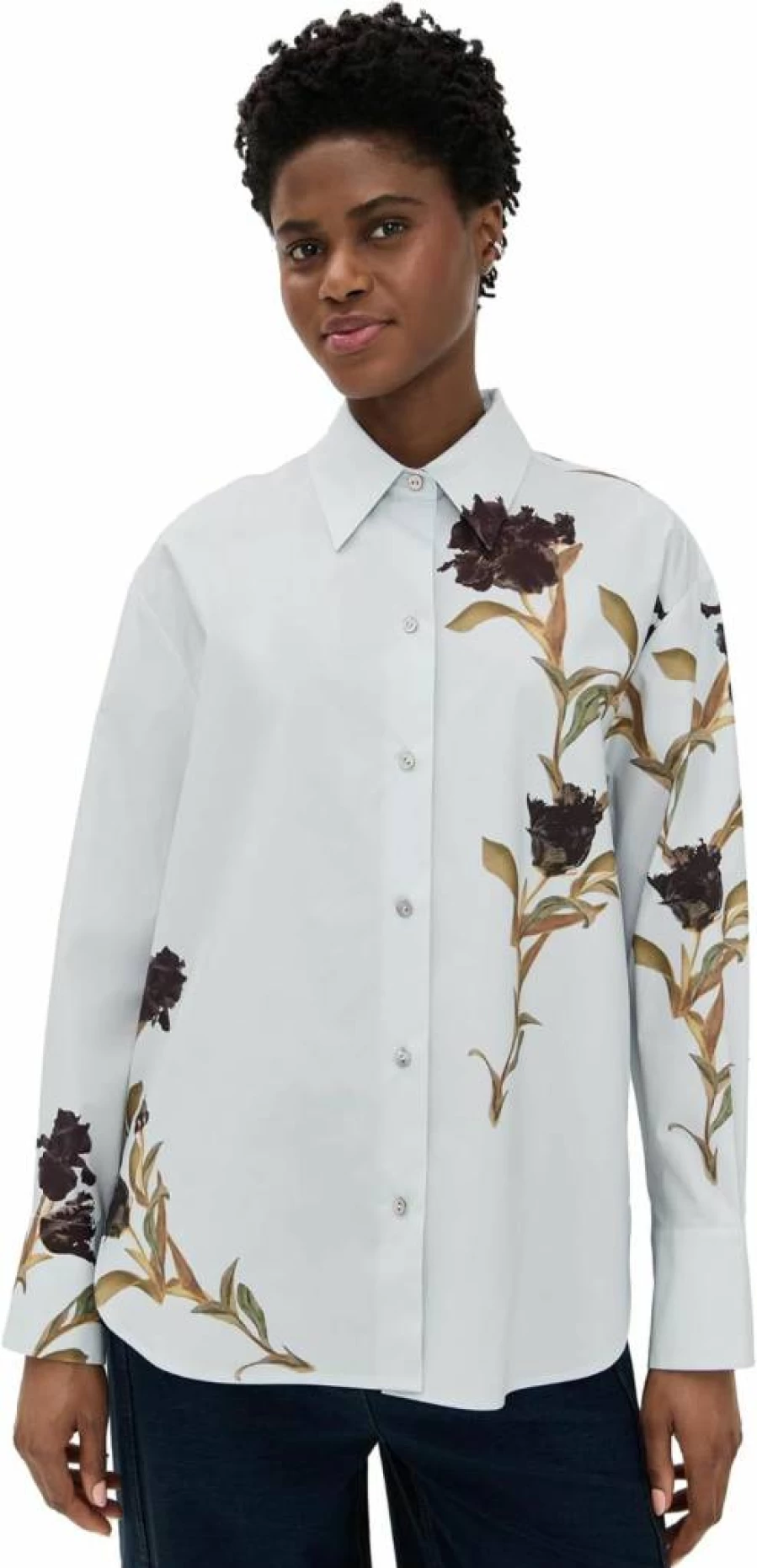 Vince Women's Black Iris Button-Down Shirt with Placed Print