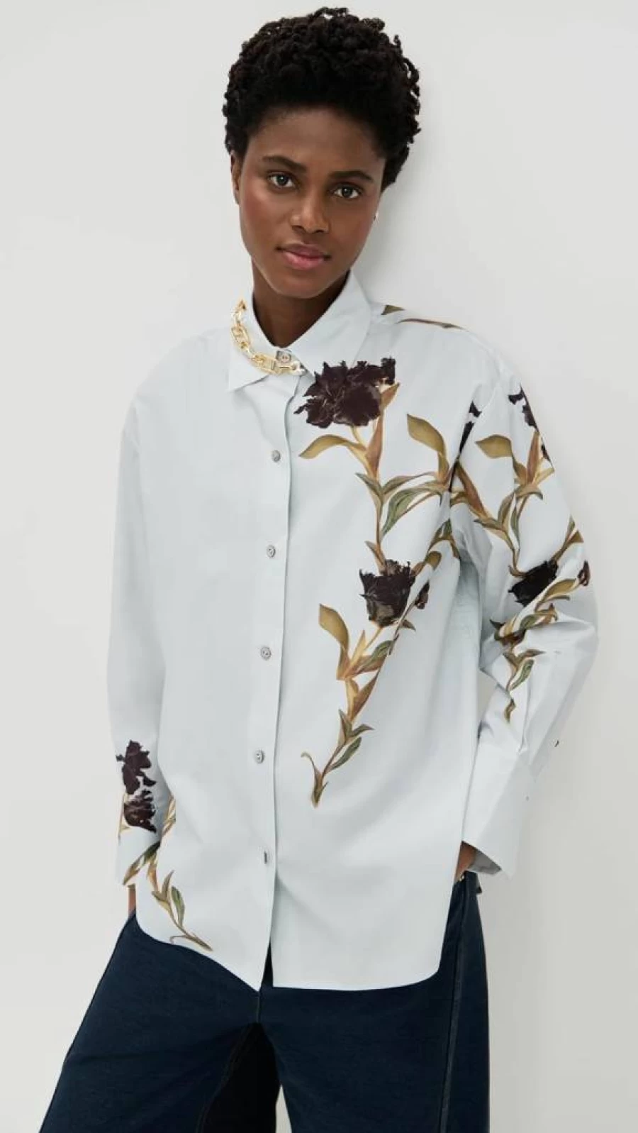 Vince Women's Black Iris Button-Down Shirt with Placed Print