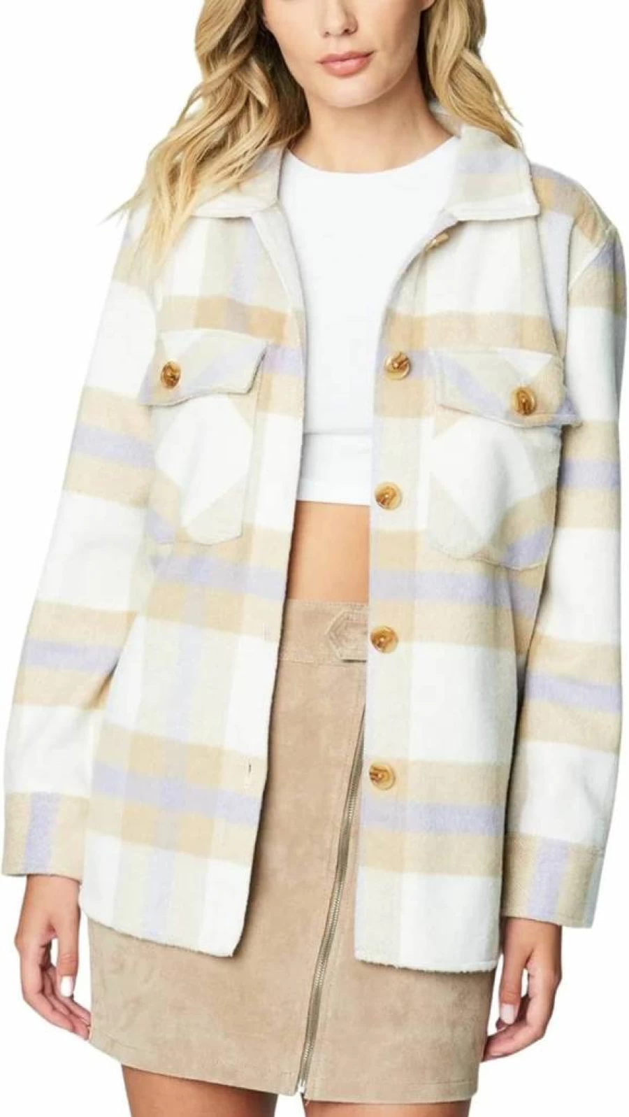 BLANKNYC Women's Plaid Shirt Jacket - Stylish Shacket & Trendy Coat for Women
