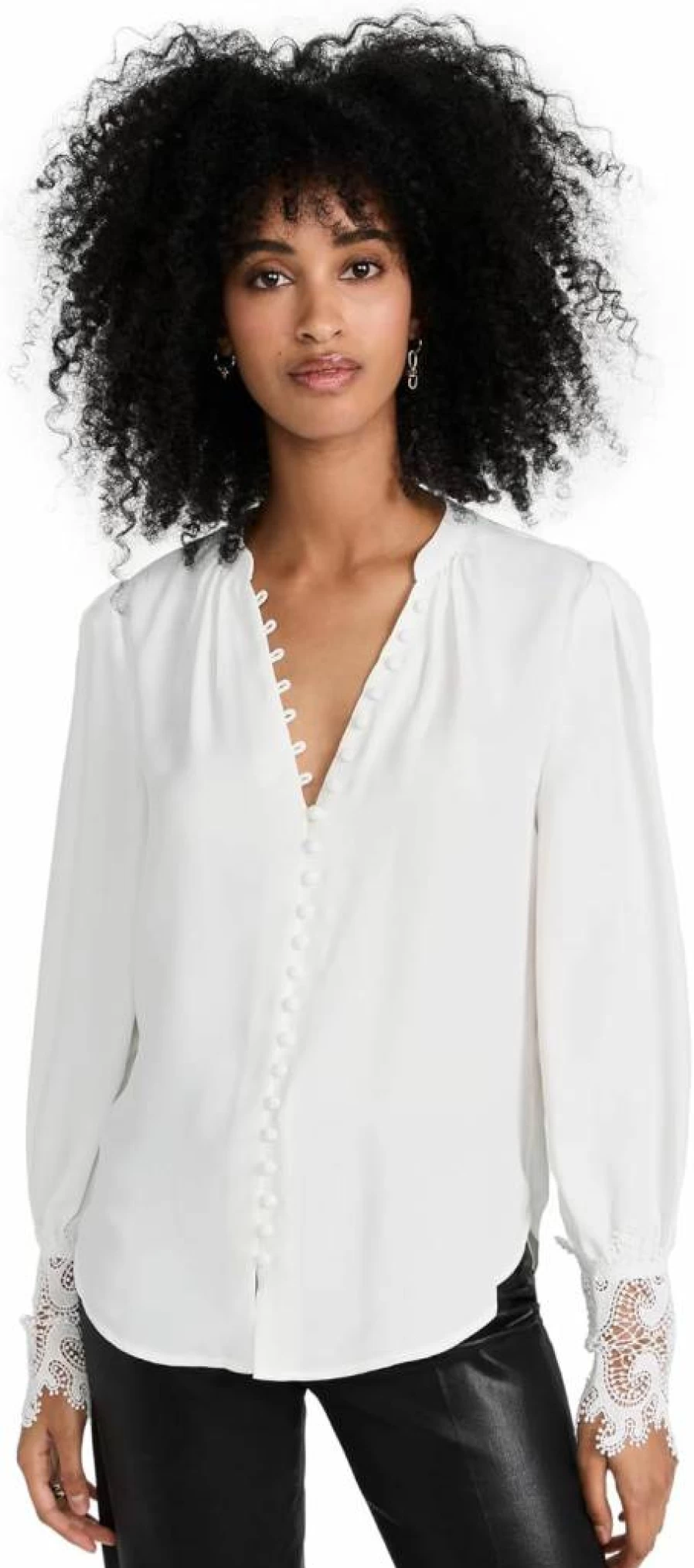L'AGENCE Women's Ava Lace Cuff Blouse - Elegant Lace Detail Top for Women