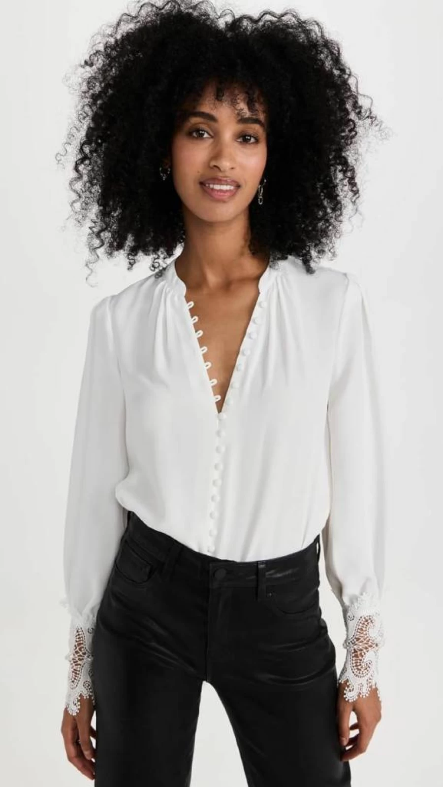 L'AGENCE Women's Ava Lace Cuff Blouse - Elegant Lace Detail Top for Women