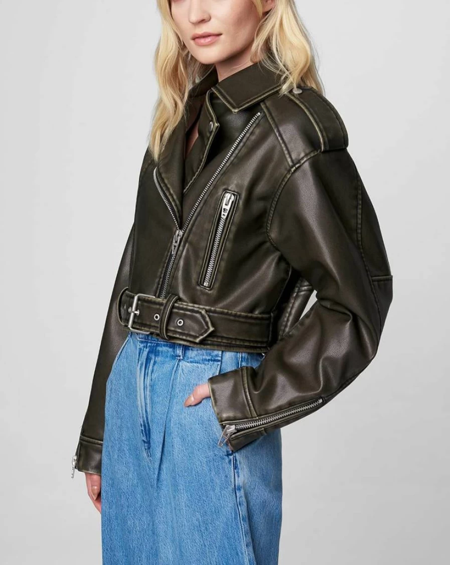 BLANKNYC Women's Faux Leather Oversized Moto Biker Jacket - Vegan Leather Coat