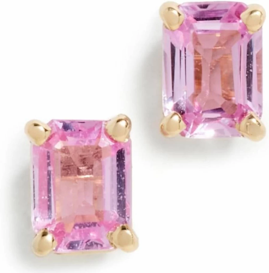 ZOE CHICCO 14K Gold Emerald Cut Pink Sapphire Stud Earrings for Women