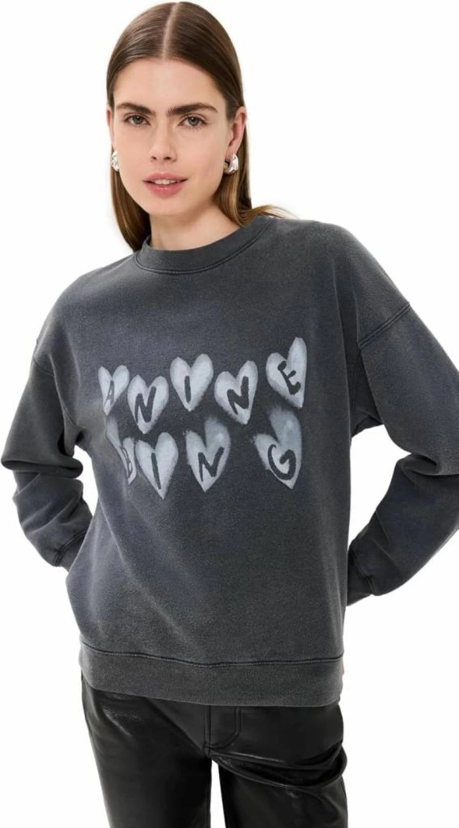 ANINE BING Women's Spencer Sweatshirt with Hearts Design - Casual Crewneck Pullover