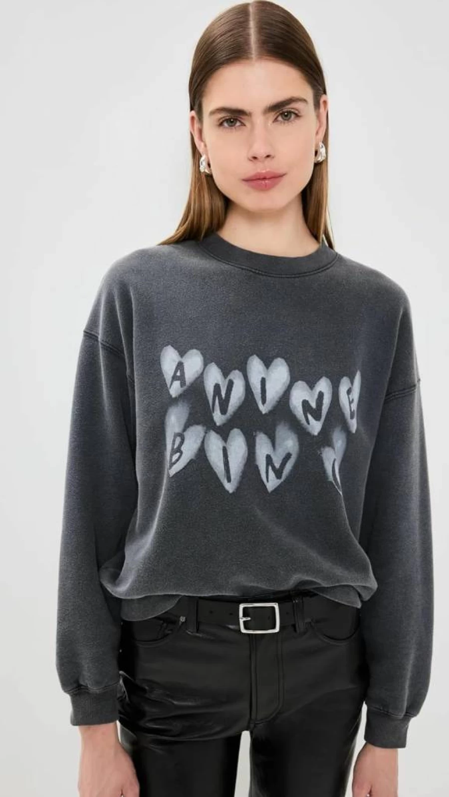 ANINE BING Women's Spencer Sweatshirt with Hearts Design - Casual Crewneck Pullover
