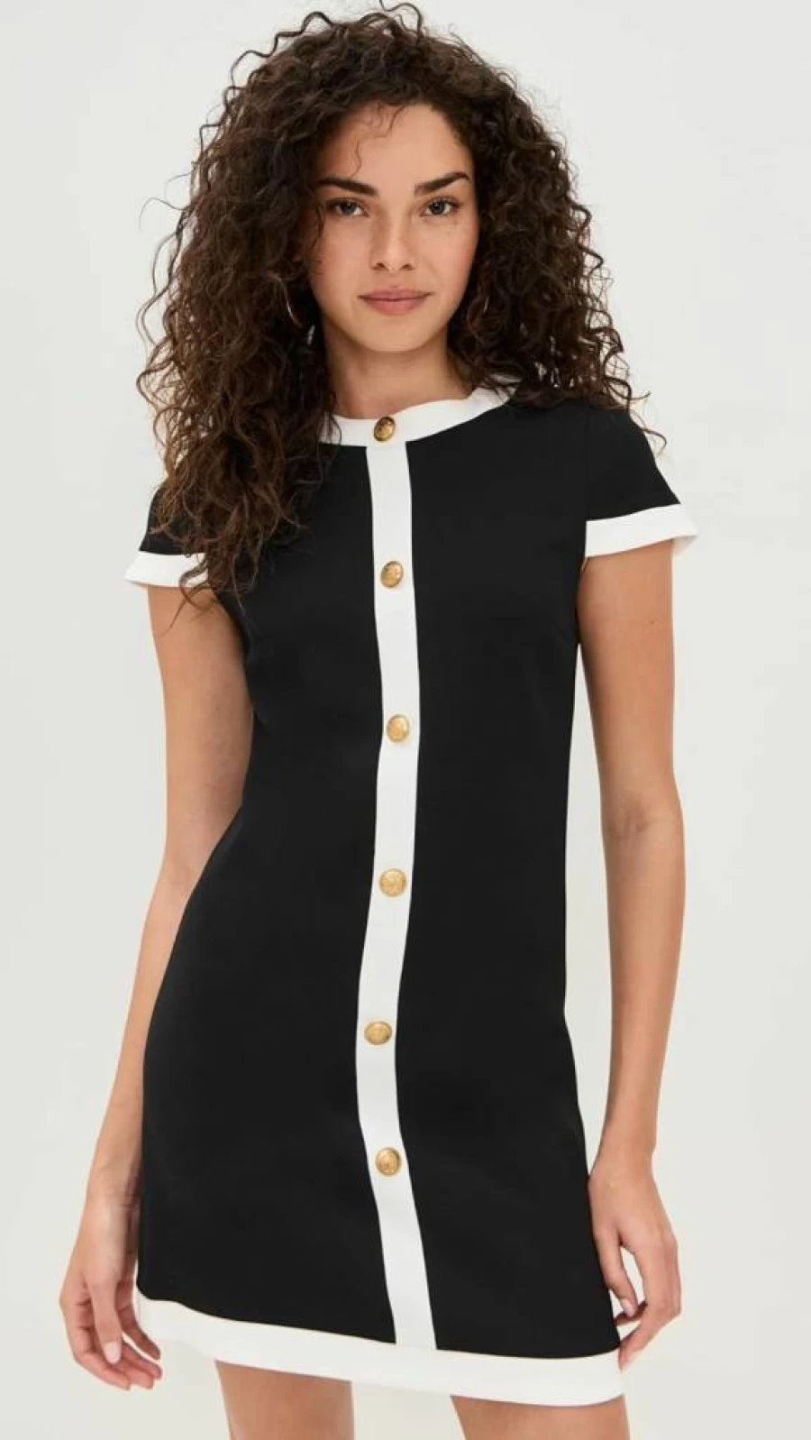 alice + olivia Women's Coley Mini Shift Dress with Button Detail