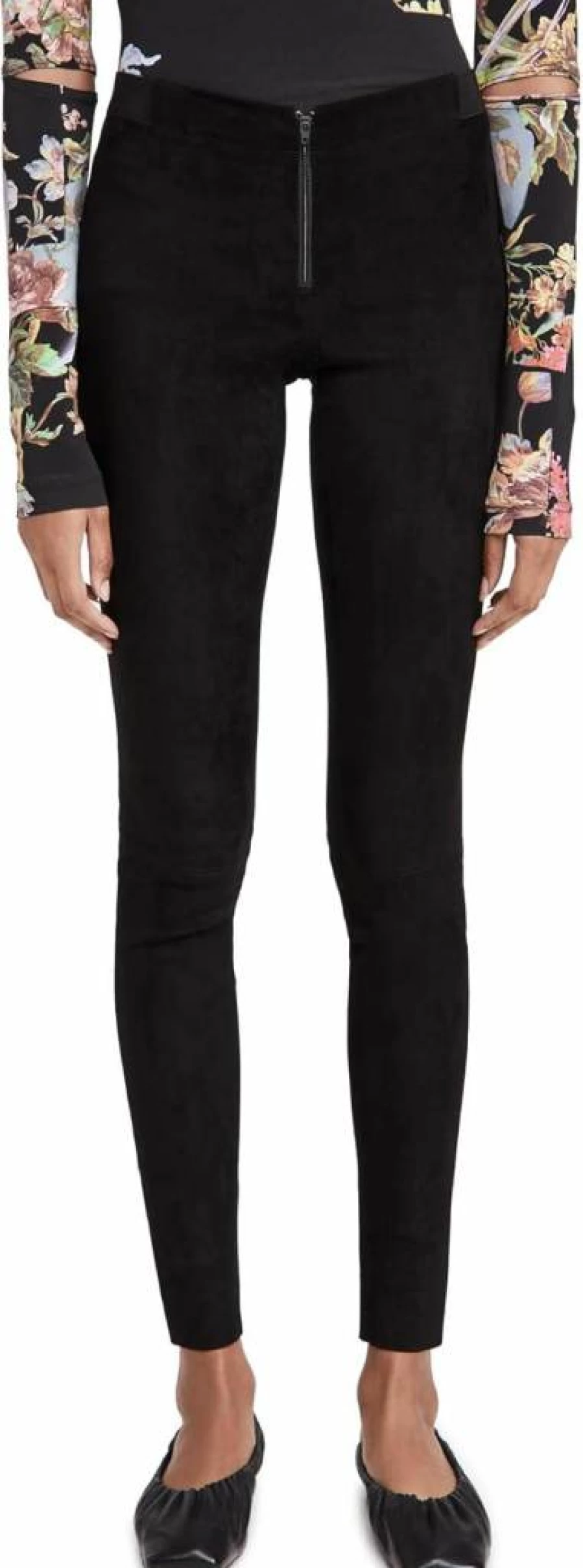 alice + olivia Women's Front Zip Suede Leggings - Stylish Faux Leather Pants for Fashionable Outfits