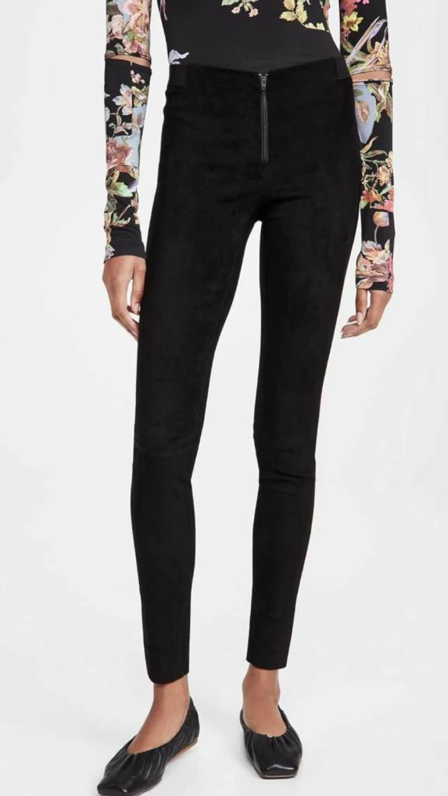 alice + olivia Women's Front Zip Suede Leggings - Stylish Faux Leather Pants for Fashionable Outfits