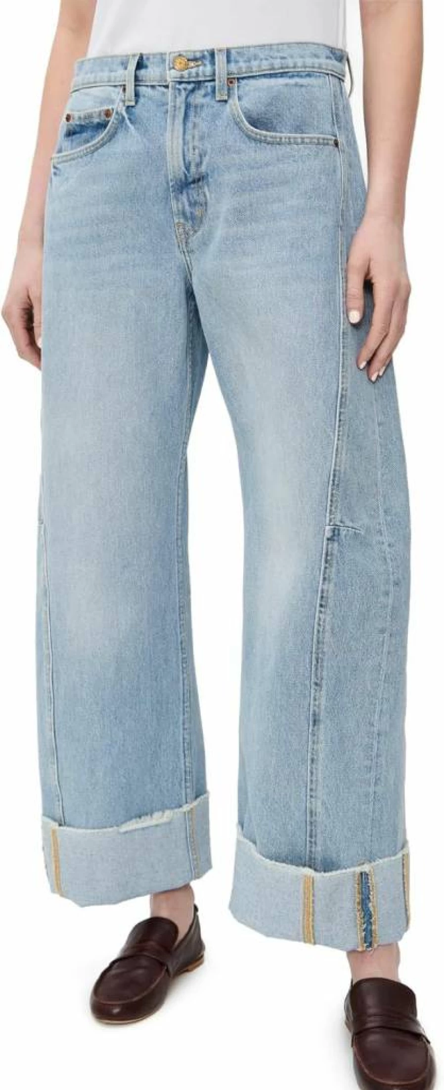 B SIDES Women's Relaxed Fit Cuffed Lasso Denim Jeans for Casual Comfort