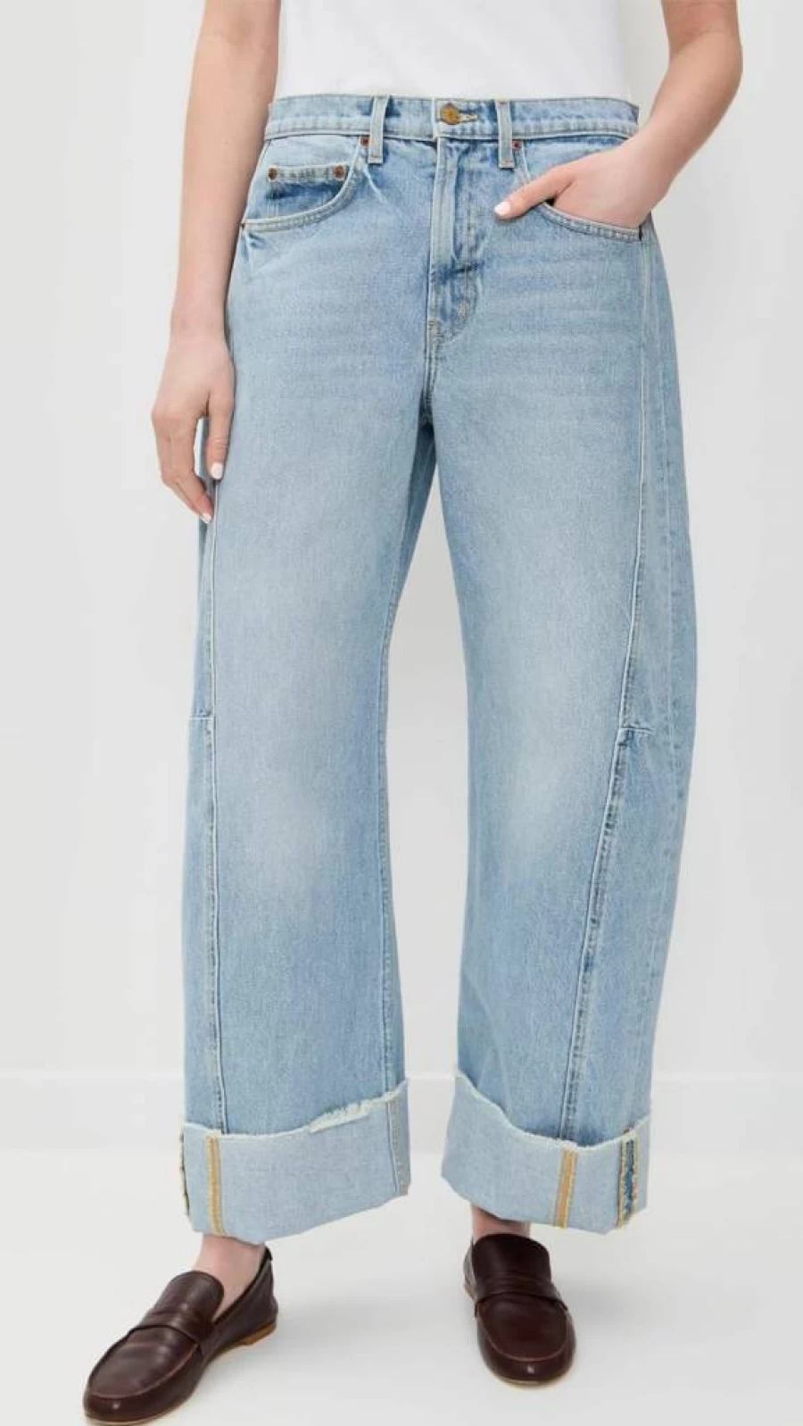 B SIDES Women's Relaxed Fit Cuffed Lasso Denim Jeans for Casual Comfort